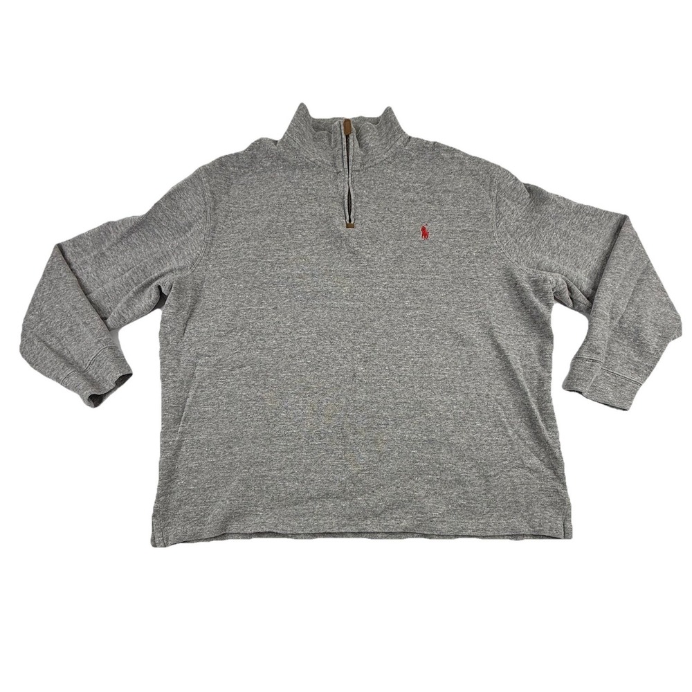 Polo Ralph Lauren Mens XXL 1/4 Zip Pullover Heather Gray Cotton Sweater Red Pony